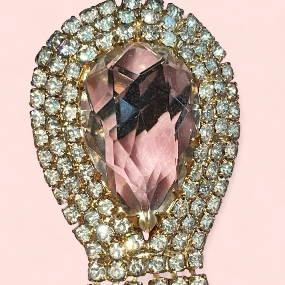 Vintage rhinestone brooch and earrings, unsigned, lever back with screw earrings